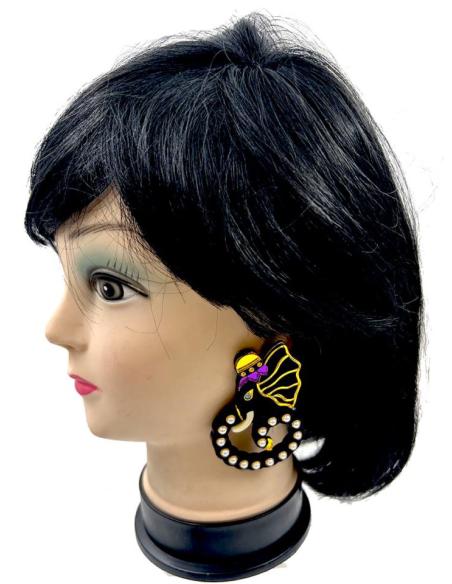 PENDIENTES NEGROS CON ELEFANTES GANESHA PERLADA