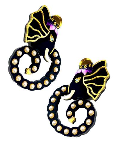 PENDIENTES NEGROS CON ELEFANTES GANESHA PERLADA