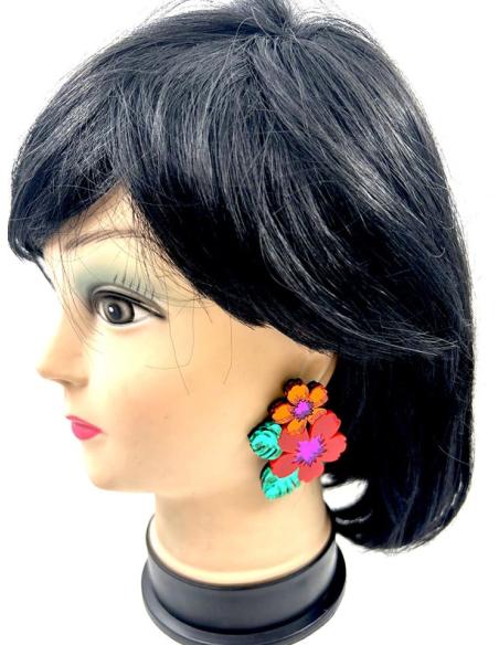 PENDIENTES INVITADA CON FLORES EXOTICAS ROJAS Y VERDES IDEAL BODAS ESTIVALES