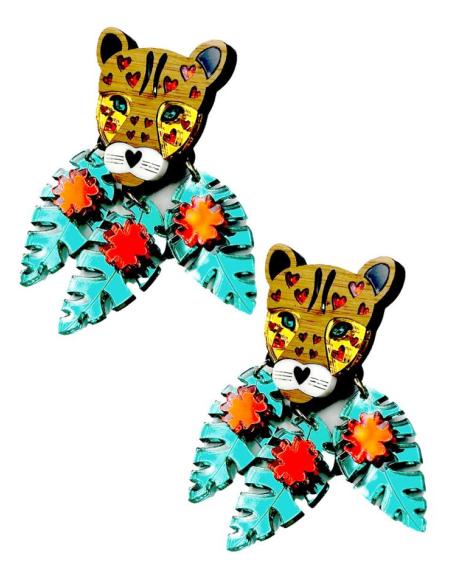 PENDIENTES MUY FAVORECEDORES DE OCELOTE MEXICANO CON CORAZONES