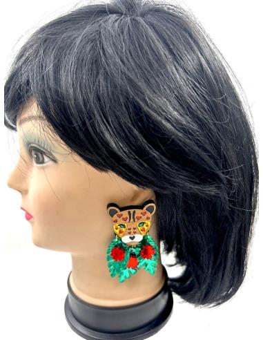 PENDIENTES MUY FAVORECEDORES DE OCELOTE MEXICANO CON CORAZONES