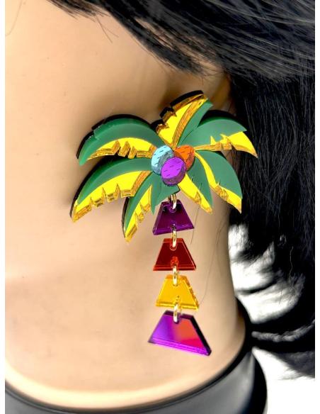 PENDIENTES LARGOS CANCUN CON DISEÑO DE PALMERA EXOTICA