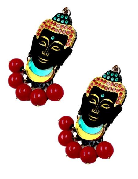PENDIENTES DE BUDA MAGESTUOSO Y ESPIRITUAL EN NEGRO Y ROJO