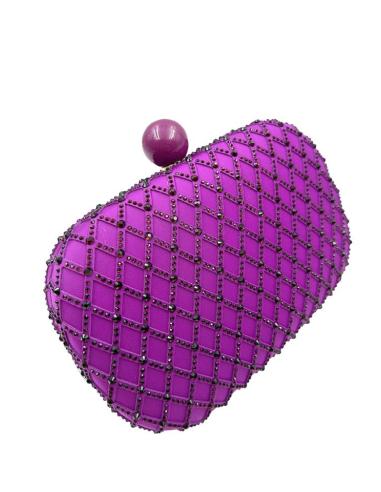 BOLSOS PARA INVITADAS DE BODAS CLUTCH MORADO DE SEDA Y PEDRERIA BRILLO