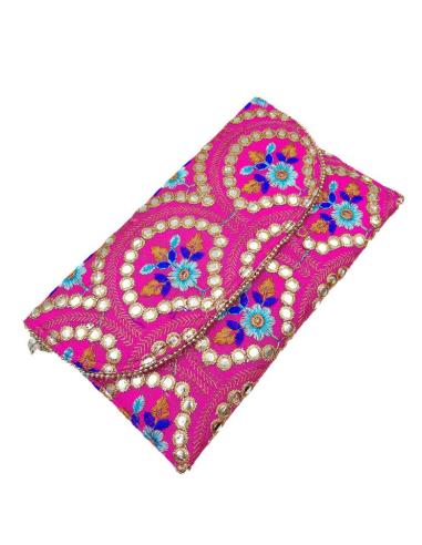 BOLSOS BODA INVITADA FUCSIAS CARTERA CON FLORES Y DECORACION .
