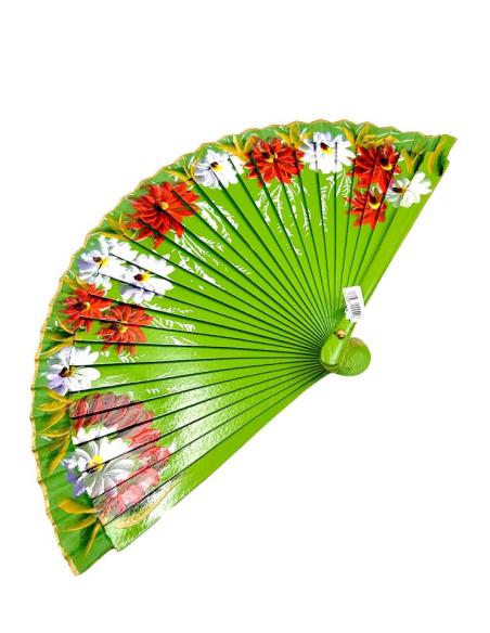 ABANICOS MUJER VERDES CON FLORES TAMAÑO PEQUEÑO