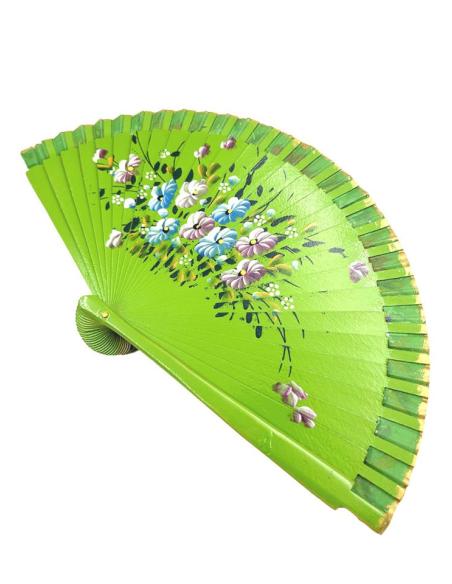 ABANICOS MUJER VERDES CON FLORES TAMAÑO PEQUEÑO