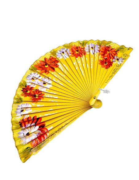 ABANICOS MUJER AMARILLOS CON FLORES TAMAÑO PEQUEÑO
