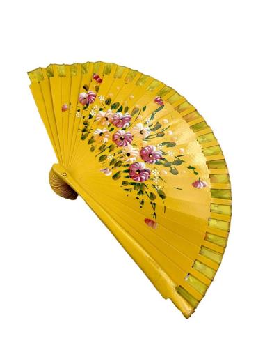 ABANICOS MUJER AMARILLOS CON FLORES TAMAÑO PEQUEÑO