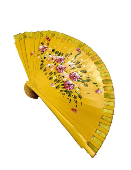 ABANICOS MUJER AMARILLOS CON FLORES TAMAÑO PEQUEÑO