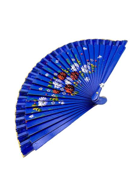 ABANICOS MUJER AZULES CON FLORES TAMAÑO PEQUEÑO