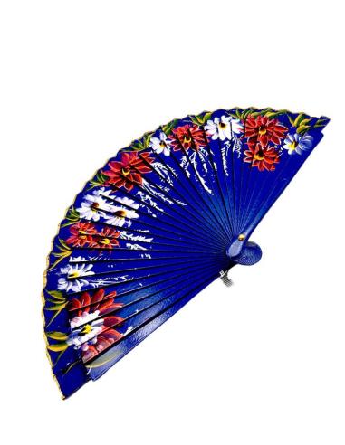 ABANICOS MUJER AZULES CON FLORES TAMAÑO PEQUEÑO