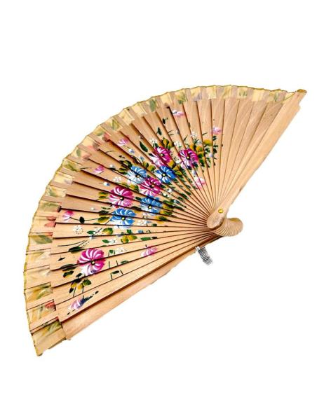 ABANICOS MUJER PEQUEÑOS MARRONES CLARO O NATURAL CON FLORES
