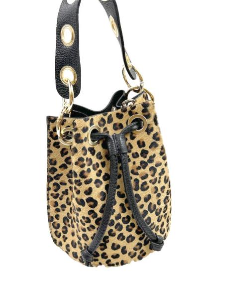 BOLSOS PIEL DE ASA Y ANIMAL PRINT LEOPARDO NEGRO Y MARRON TOFFEE