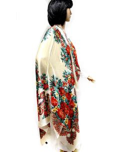 PAÑUELOS DE MUJERE BEIGE CON BONITAS FLORES ROJAS Y VERDES 2