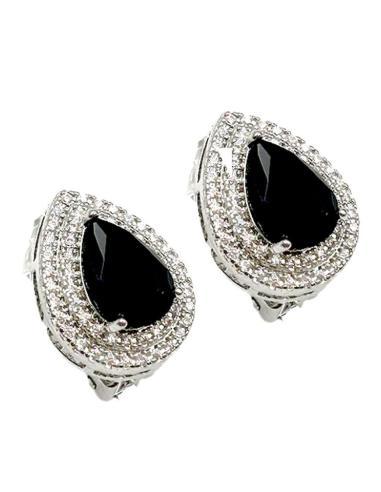 PENDIENTES MUJER DE CLIP NEGROS CON CIRCONITAS Y ENGARCE PLATEADO