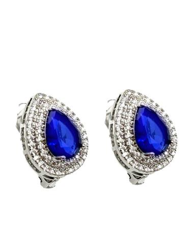 PENDIENTES MUJER DE CLIP AZULES MARINO Y CIRCONITA LLEVA ENGARCE PLATEADO