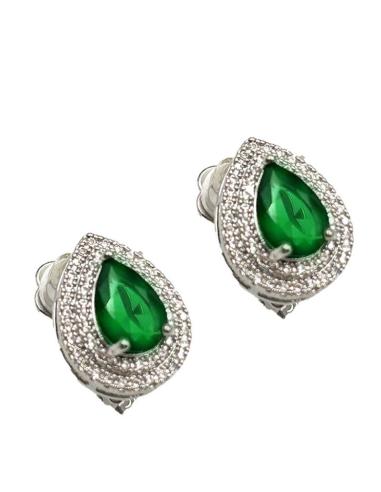 PENDIENTES MUJER DE CLIP VERDES CON CIRCONITAS Y ENGARCE PLATEADO