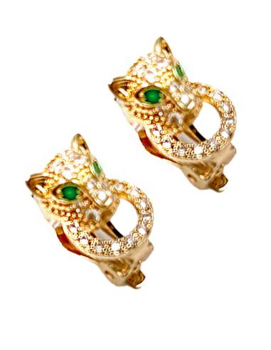PENDIENTES DE CLIP CON LEOPARDO DORADO Y CIRCON