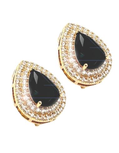 PENDIENTES CLIP NEGROS PEQUEÑOS Y ELEGANTES BODA CON CIRCONITAS Y DORADO