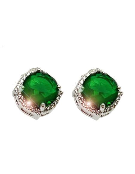 PENDIENTES PEQUEÑOS VERDES DE MUJER CON CIRCONITAS Y ENGARCE PLATEADO