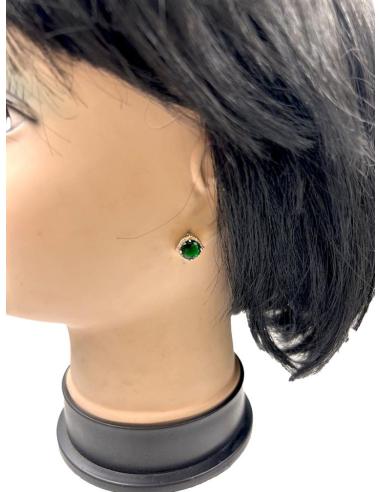 PENDIENTES PEQUEÑOS VERDES DE MUJER CON CIRCONITAS Y ENGARCE PLATEADO