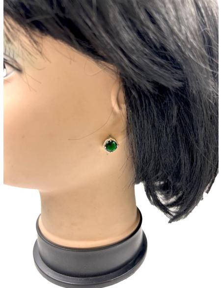 PENDIENTES PEQUEÑOS VERDES DE MUJER CON CIRCONITAS Y ENGARCE PLATEADO