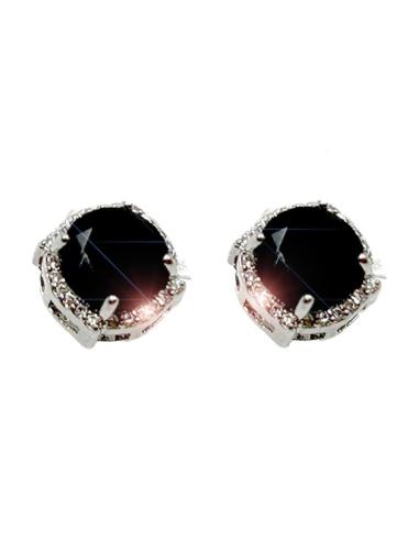 PENDIENTES PEQUEÑOS NEGROS DE MUJER CON CIRCONITAS Y ENGARCE PLATEADO