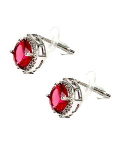PENDIENTES PEQUEÑOS DE MUJER FUCSIAS Y CIRCONITAS ENGARCE PLATEADO
