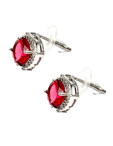 PENDIENTES PEQUEÑOS DE MUJER FUCSIAS Y CIRCONITAS ENGARCE PLATEADO