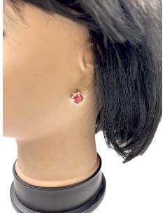 PENDIENTES PEQUEÑOS DE MUJER FUCSIAS Y CIRCONITAS ENGARCE PLATEADO 2