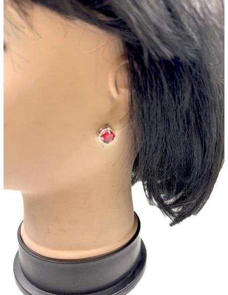 PENDIENTES PEQUEÑOS DE MUJER FUCSIAS Y CIRCONITAS ENGARCE PLATEADO