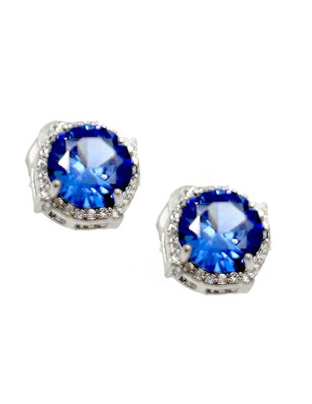 PENDIENTES PEQUEÑOS AZULONES CON CIRCONITAS Y ENGARCE PLATEADO