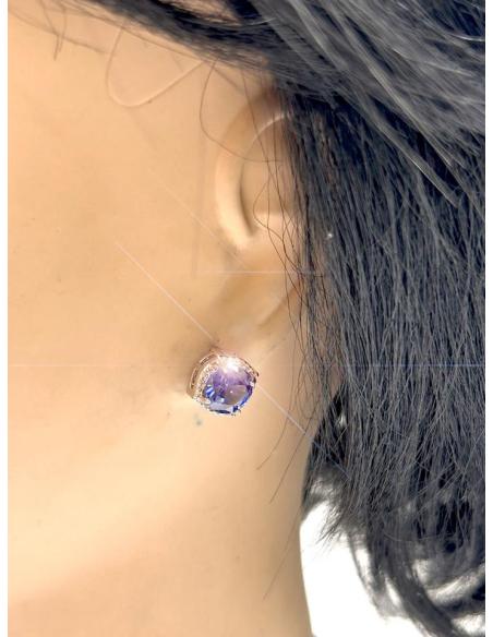 PENDIENTES PEQUEÑOS AZULONES CON CIRCONITAS Y ENGARCE PLATEADO