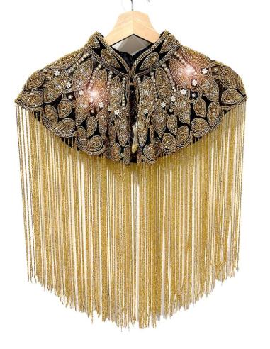 CAPAS DE BODA Y FIESTA DORADAS Y NEGRAS CON FLECOS JOYA