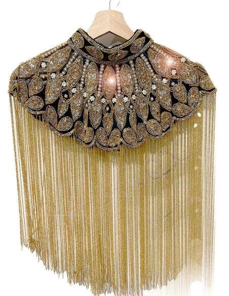 CAPAS DE BODA Y FIESTA DORADAS Y NEGRAS CON FLECOS JOYA