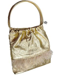 BOLSOS DORADOS AÑOS SETENTA CON ASAS Y PLUMAS BOMBONERA PARA BODAS