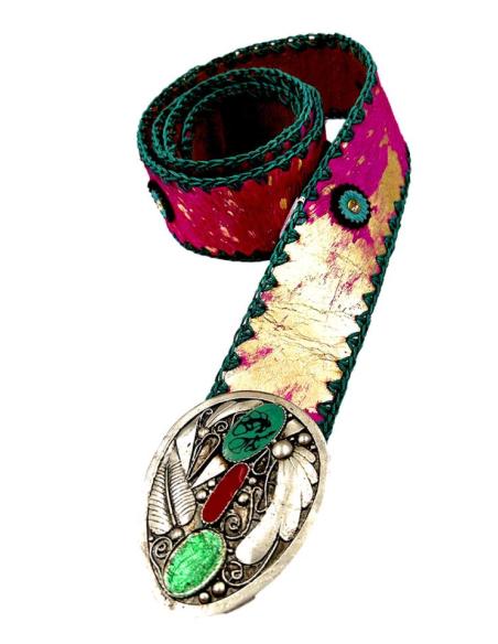 CINTURONES PIEL FUCSIAS Y DORADOS ESTILO BOHO DISEÑO ANCHO