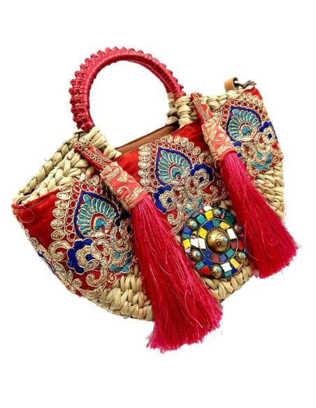 BOLSOS DE MIMBRE PARA EL VERANO EN ROJO INDIE CON ASAS REDONDAS
