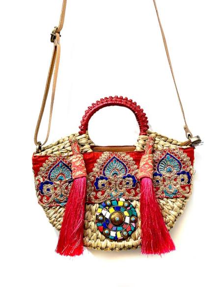 BOLSOS DE MIMBRE PARA EL VERANO EN ROJO INDIE CON ASAS REDONDAS