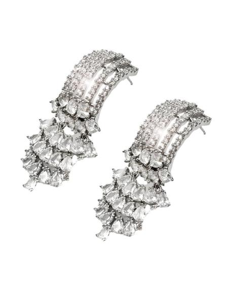 PENDIENTES BODA PLATEADOS LARGOS PARA MADRINAS CON CIRCONITAS