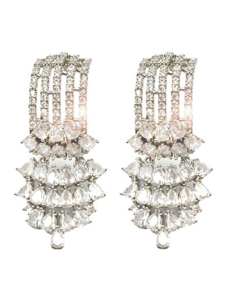PENDIENTES BODA PLATEADOS LARGOS PARA MADRINAS CON CIRCONITAS