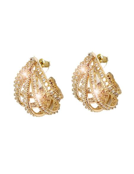 PENDIENTES DORADOS CON CIRCON PARA MADRINAS BODA EXQUISITO ABANICO