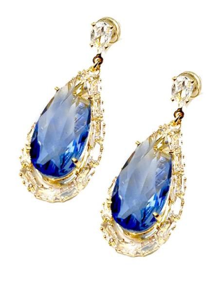 PENDIENTES ELEGANTES PARA BODAS BELLA LAGRIMA AZUL CON DESTELLOS DE LUZ