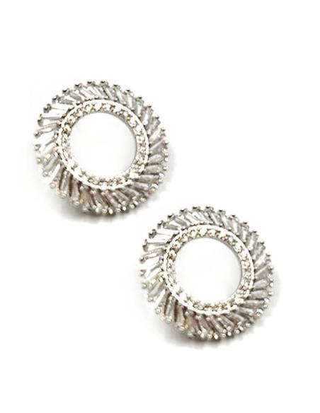 PENDIENTES CORTOS CON CIRCONITAS AROS PLATEADOS PARA BODAS