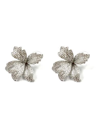 PENDIENTES PLATEADOS CORTOS PARA BODAS BELLA FLOR DE PAVE