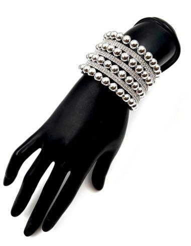 PULSERAS FIESTA BRAZALETES ANCHOS PLATEADOS CON BRILLO CRISTAL