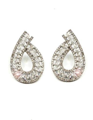 PENDIENTES BODA PLATEADOS EXQUISITO DISEÑO DE GOTA CON CIRCONITAS