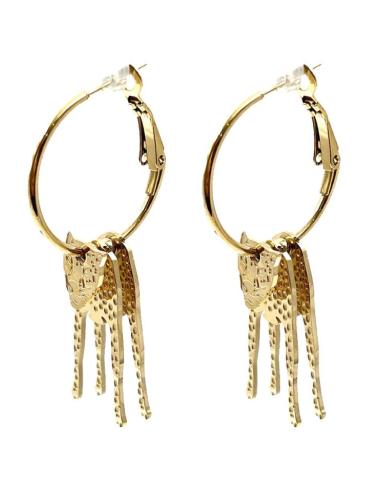 PENDIENTES DE ARO DORADOS CON LEOPARDO 3D MOVIL EN ACERO