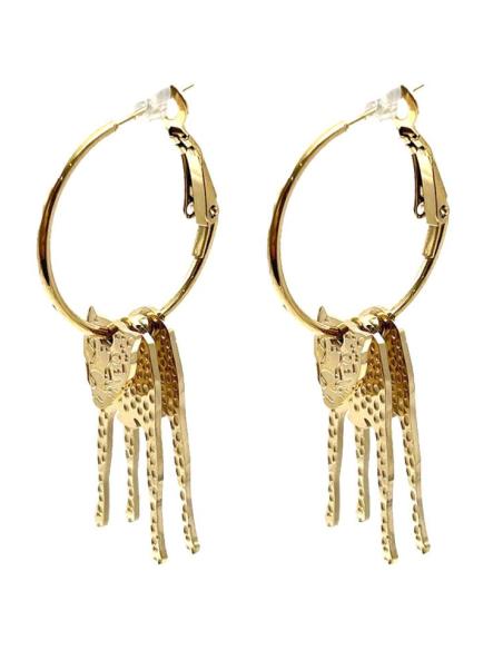 PENDIENTES DE ARO DORADOS CON LEOPARDO 3D MOVIL EN ACERO